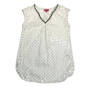 Lilly Pulitzer White Eyelet Swim Coverup Tunic Burnished Rivet V-Neck Size S